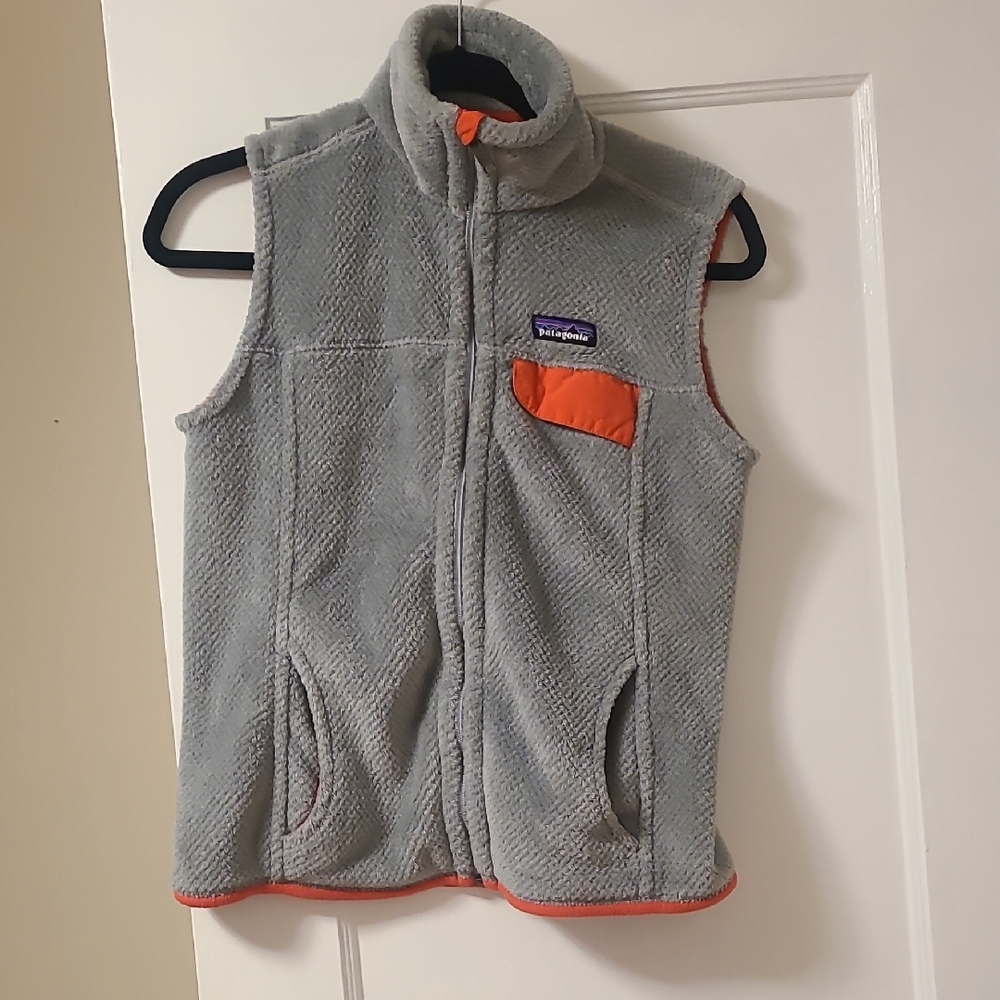 Patagonia Gray Fleece Vest with Orange Trim
